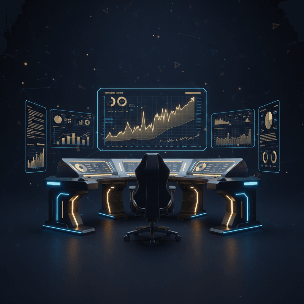 Strategy analysis dashboard with evaluation panels and metric gauges