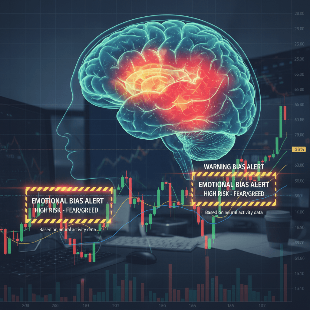 Brain visualisation with emotional zones lighting up during trading decisions