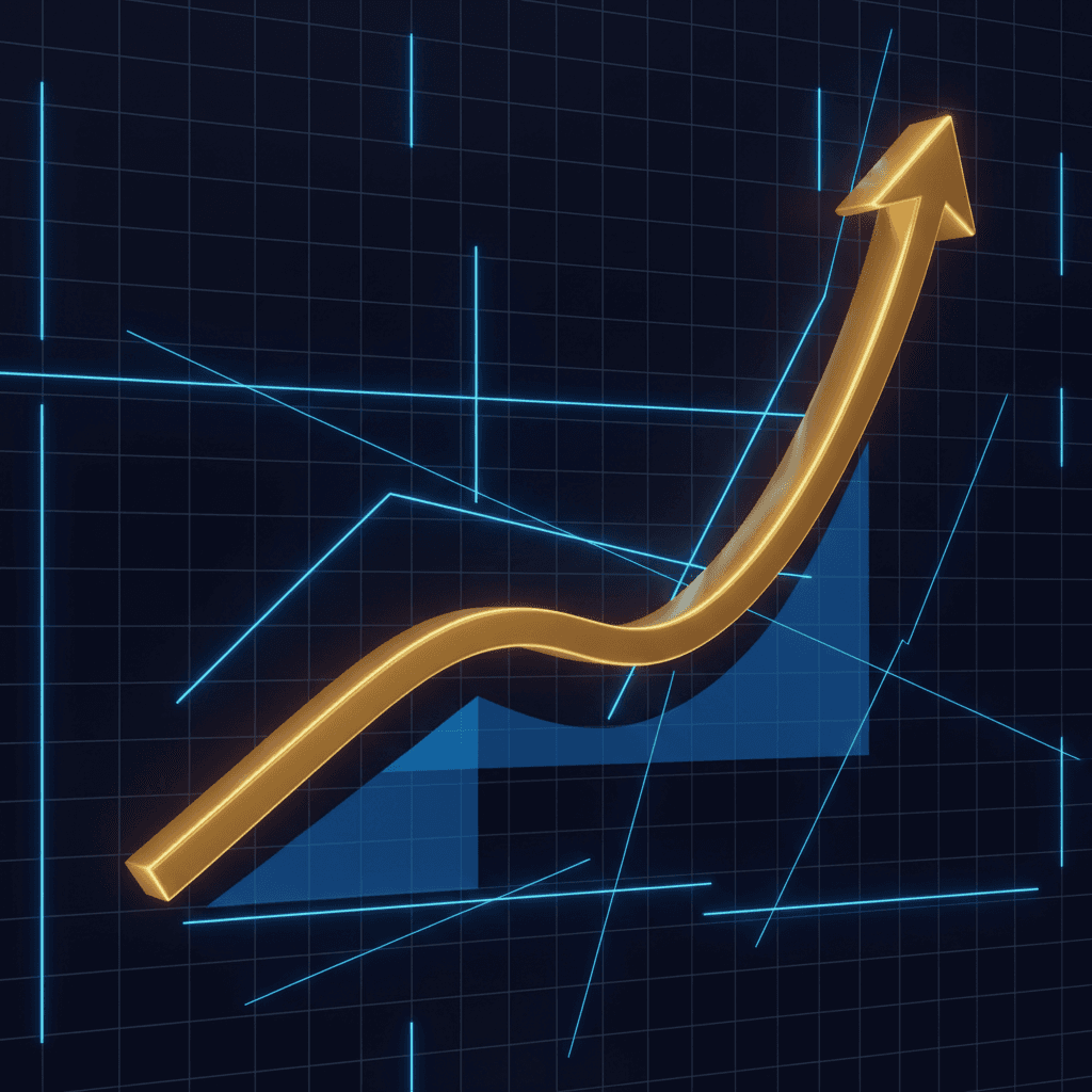 Smooth rising equity curve with analysis overlays showing drawdown zones and trend lines
