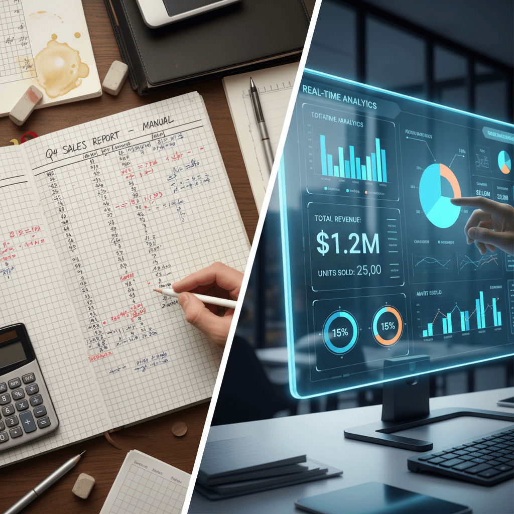 Split showing handwritten notes versus automated digital trade capture