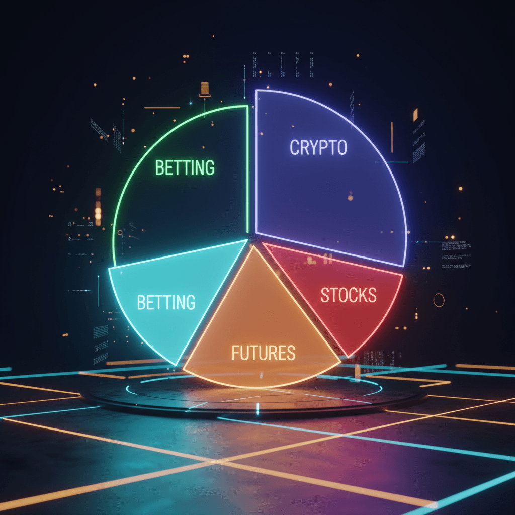 Multi asset allocation pie chart with futures crypto forex stocks and betting segments