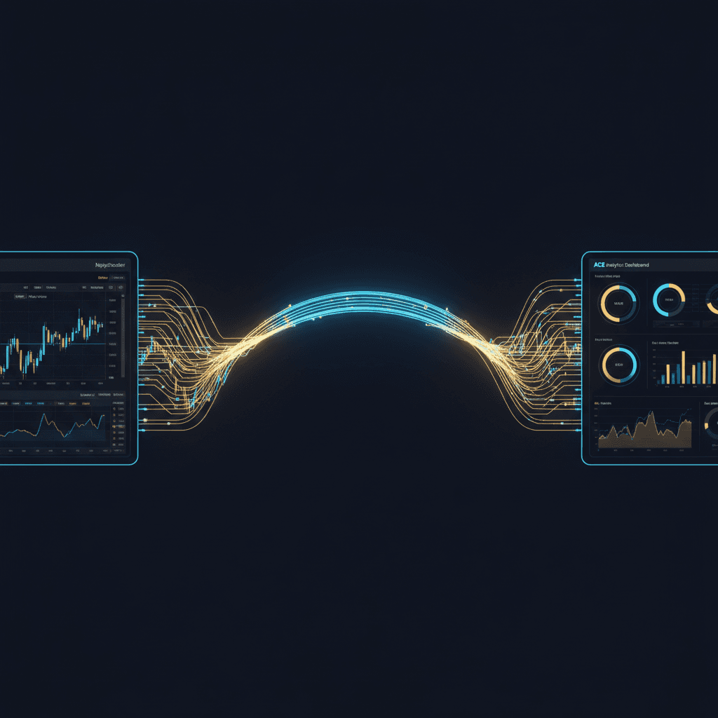 NinjaTrader connected to ACE with trade data flowing between them