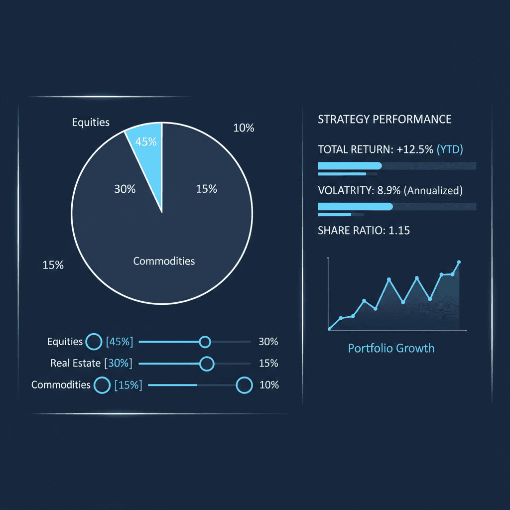 Capital allocation visualisation with strategy weights and reallocation flow arrows
