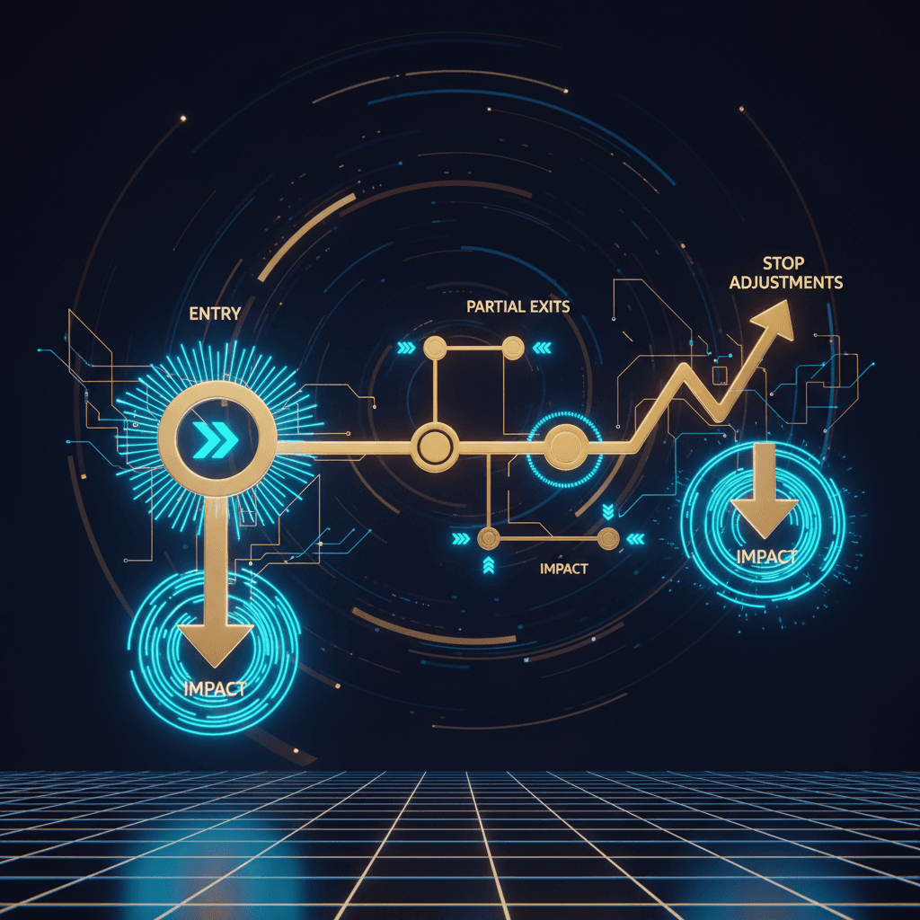 Trade management timeline showing in-trade decisions and their impact