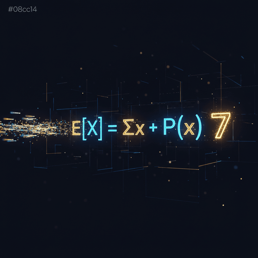 Glowing mathematical expectancy formula floating in dark space with trade data flowing through it