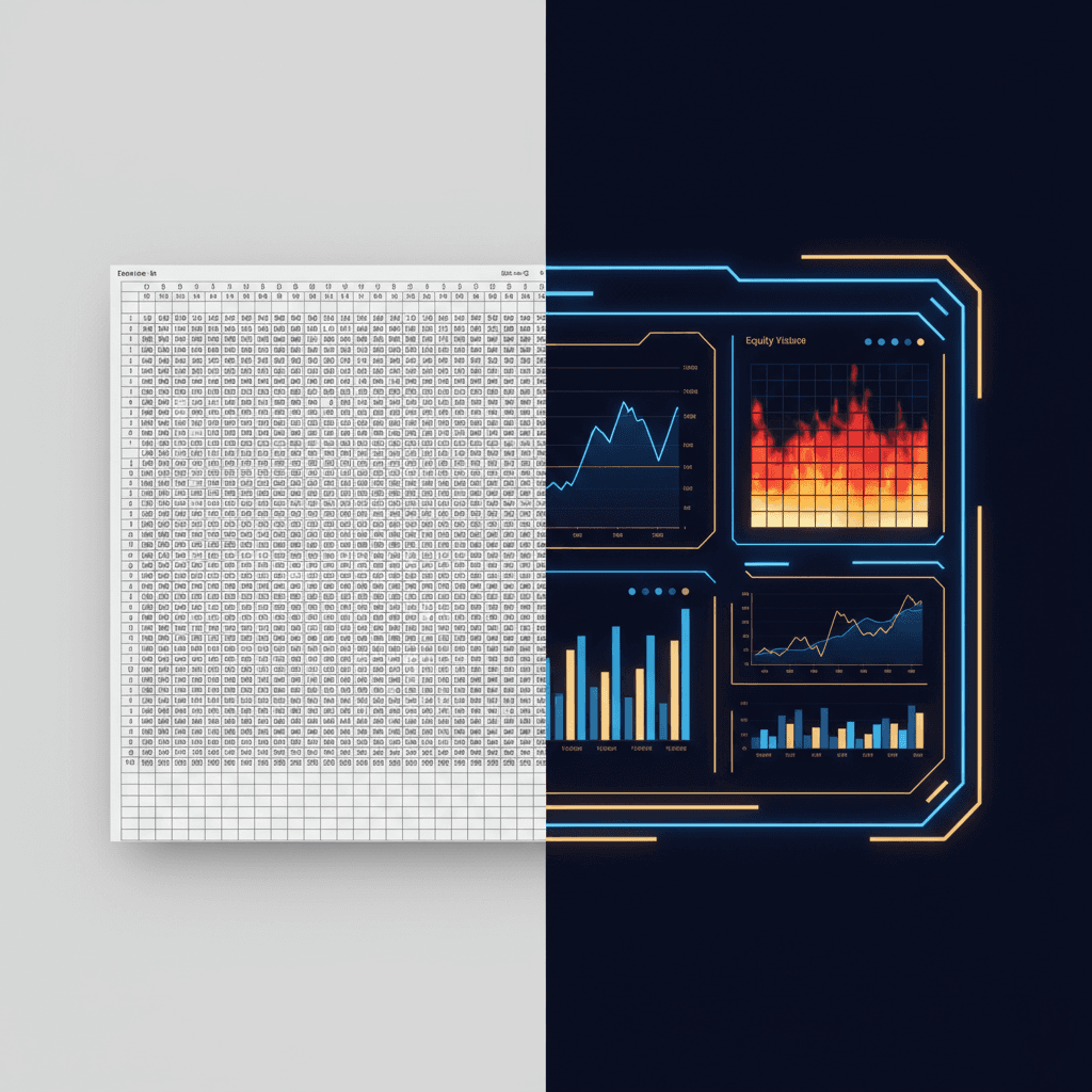 Manual spreadsheet tracking versus automated ACE Portfolio Tracker dashboard comparison